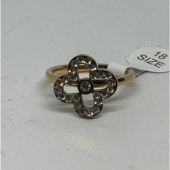 Gold Tone Crystal Rhinestone Clove Stainless Steel Fashion Ring SZ 7 - Picture 3 of 9